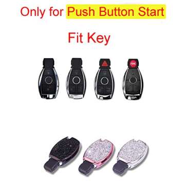 Royalfox(TM) Luxury 2 3 Buttons 3D Bling Girl Smart keyless Entry Remote Key Fob case Cover for Mercedes-Benz A C E S Class Series,GLK CLA GLA GLC GLE CLS SLK AMG Series,with Keychain (Silver)