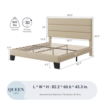 Allewie Queen Size Platform Bed Frame with Upholstered Headboard
