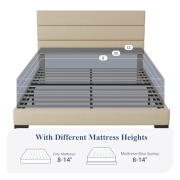 Allewie Queen Size Platform Bed Frame with Upholstered Headboard