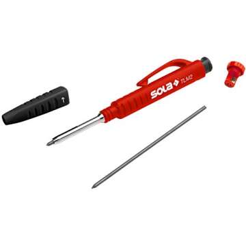 SOLA TLM2 Deep Hole Marker Construction Pencil with Built-In Sharpener, Long-Tip Woodworking Pencil, Graphite Multi-Purpose Marker