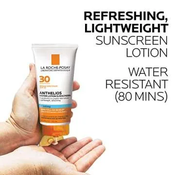 La Roche-Posay Anthelios Cooling Water Sunscreen Lotion, Water Based Sunscreen for Face & Body, Broad Spectrum SPF + Antioxidants, Fast Absorbing Water-Like Texture, Oil Free Sunscreen SPF 30