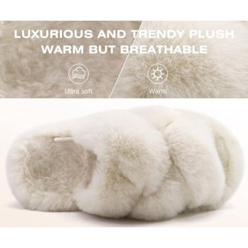 COFACE Women's Fuzzy Cross Band Slide Slippers Comfort