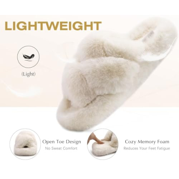 COFACE Women's Fuzzy Cross Band Slide Slippers Comfort