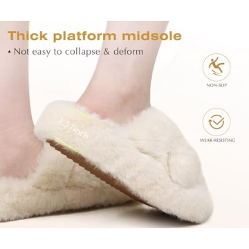 COFACE Women's Fuzzy Cross Band Slide Slippers Comfort