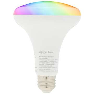 Amazon Basics Smart BR30 LED Light Bulb, Color Changing, 60W Equivalent, 800LM, Works with Alexa Only, 2.4 GHz Wi-Fi, No Hub Required, 4 Pack