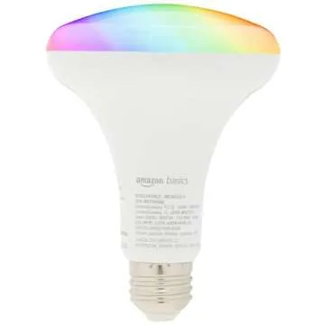 Amazon Basics Smart BR30 LED Light Bulb, Color Changing, 60W Equivalent, 800LM, Works with Alexa Only, 2.4 GHz Wi-Fi, No Hub Required, 4 Pack