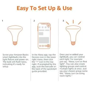 Amazon Basics Smart BR30 LED Light Bulb, Color Changing, 60W Equivalent, 800LM, Works with Alexa Only, 2.4 GHz Wi-Fi, No Hub Required, 4 Pack