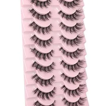 FANXITON Mink Lashes with Clear Band Fluffy 15 MM 10 Pairs Cat-Eye Lashes Natural Look False Eyelashes Pack Wispy Eyelashes Curly 3D Faux Mink Eyelashes