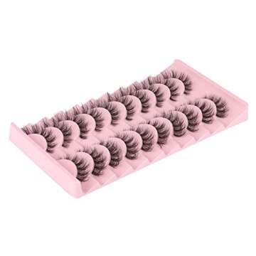 FANXITON Mink Lashes with Clear Band Fluffy 15 MM 10 Pairs Cat-Eye Lashes Natural Look False Eyelashes Pack Wispy Eyelashes Curly 3D Faux Mink Eyelashes