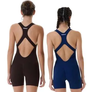 AUROLA Power Romper for Women Workout Yoga Gym Seamless One Piece Racerback Jumpsuit Tummy Control Padded Sports Bra,M