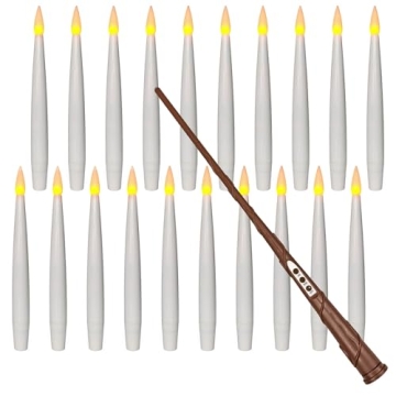Leejec Floating Candles with Magic Wand Remote (6/18H Timer), 20pcs 6.1” Hanging Flameless Taper C...