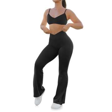 HEGALY Women's Flare Yoga Pants - Crossover Flare Leggings High Waisted Bootcut Bell Bottom Workout Sweatpants Black