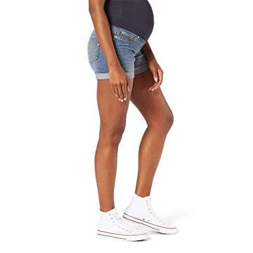 Levi Strauss Signature Gold Women's Maternity Mid-Rise Shortie Shorts, Blue Ice-Waterless, Small