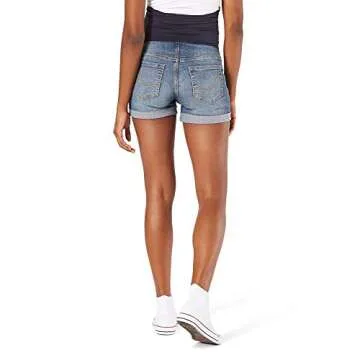 Levi Strauss Signature Gold Women's Maternity Mid-Rise Shortie Shorts, Blue Ice-Waterless, Small