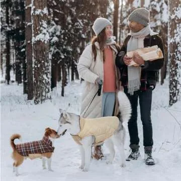 Kuoser Warm Dog Coat, Reversible Waterproof Winter British Style Plaid Dog Clothes Pet Cold Weather Coats Cozy Snow Jacket Vest for Small Medium Large Dogs Brown XS