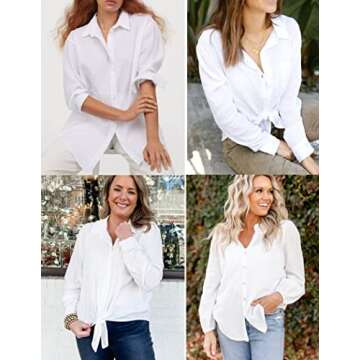 IN'VOLAND Women's Plus Size Tunic Big Shirt Button Front Shirt White Casual Solid Blouse 20W