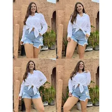 IN'VOLAND Women's Plus Size Tunic Big Shirt Button Front Shirt White Casual Solid Blouse 20W