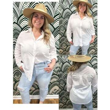 IN'VOLAND Women's Plus Size Tunic Big Shirt Button Front Shirt White Casual Solid Blouse 20W