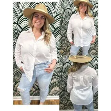 IN'VOLAND Women's Plus Size Tunic Big Shirt Button Front Shirt White Casual Solid Blouse 20W