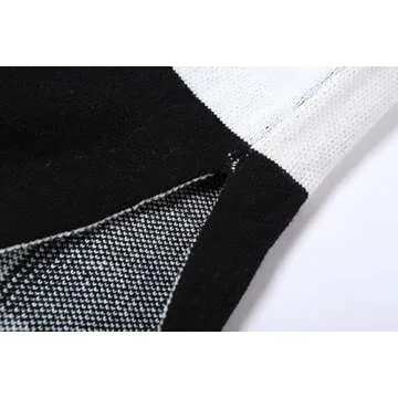 SHIPPOOOU Women High Waist Plaid Elastic Long Skirts Side Split Knit Bodycon Midi Skirt