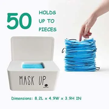 Moorfowl Face Mask Dispenser with Lid, Upgrade Size(8.2" L x 4.9" W x 3.9" H), Mask Container Storage Tabletop Face Covering Organizer Box for Home, Office, Entryways, Schools (White(Mask UP))
