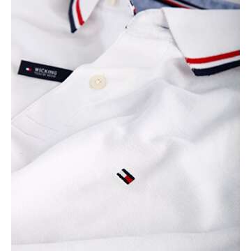Tommy Hilfiger Men's Striped Collar Polo (Large, White)