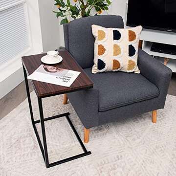 Tangkula Sofa Side Table C Shaped Table, Vintage Couch Table Sofa Side Table for Coffee Snack Laptop...