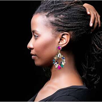 BelleKarat Rhinestone Statement Large Dangle Earrings for Women Sparkly Crystal Colorful Fashion Earrings with Earring Lifters (Multicolor)