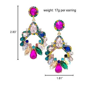BelleKarat Rhinestone Statement Large Dangle Earrings for Women Sparkly Crystal Colorful Fashion Earrings with Earring Lifters (Multicolor)