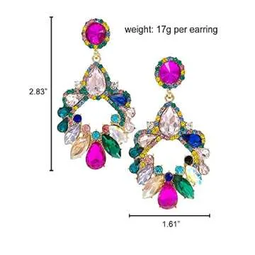 BelleKarat Rhinestone Statement Large Dangle Earrings for Women Sparkly Crystal Colorful Fashion Earrings with Earring Lifters (Multicolor)