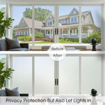 Coavas Window Privacy Film Frosted Glass Window Film Stained Glass Window Film Bathroom Window Frosting Film Day and Night Privacy Heat Blocking Non-Adhesive Window Covering for Home Office 17.5x78.7