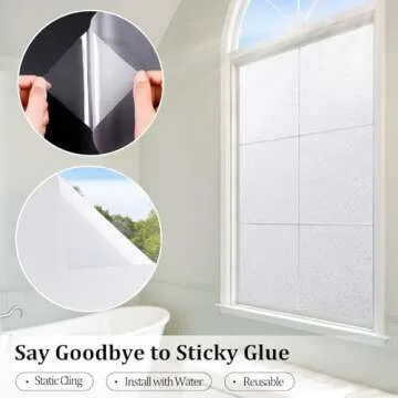 Coavas Window Privacy Film Frosted Glass Window Film Stained Glass Window Film Bathroom Window Frosting Film Day and Night Privacy Heat Blocking Non-Adhesive Window Covering for Home Office 17.5x78.7