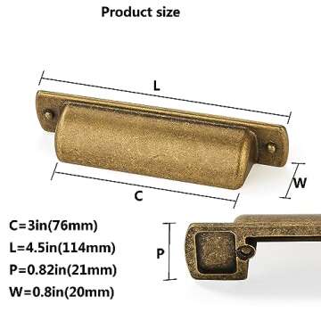 CABDM 10 Pack Brass Cup Pulls 3"(76mm) Center to Center Drawer Pulls Antique Brass Cabinet Cup Pulls...