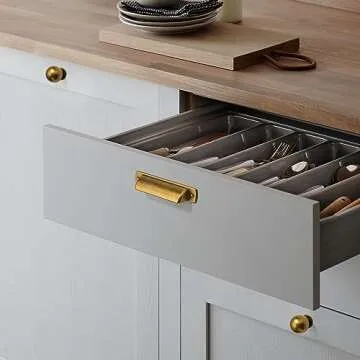 CABDM 10 Pack Brass Cup Pulls 3"(76mm) Center to Center Drawer Pulls Antique Brass Cabinet Cup Pulls Kitchen Cabinet Hardware Vintage Gold Cabinet Handles Aged Bin Cup Drawer Handles Brass Knobs