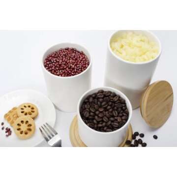 XITELIY White Ceramic Canisters Sets with Airtight Seal Bamboo Lid, Food Storage Jar for Kitchen Countertop Serving Coffee, Tea, Sugar, Spices, Salt, Flour, Dog Treats and More (Set of 3)