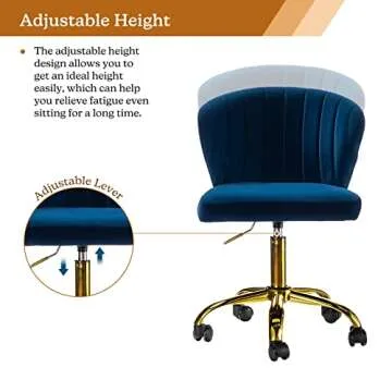 Stylish TINA'S HOME Velvet Office Chair with Wheels - Navy
