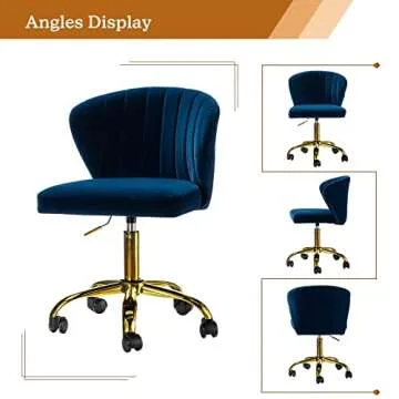 Stylish TINA'S HOME Velvet Office Chair with Wheels - Navy