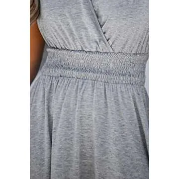 CUPSHE Women Mini Dress Smocked Dress Cap Sleeve A line Sundress Flowy Dresses Trendy Vacation Outfits,M Grey