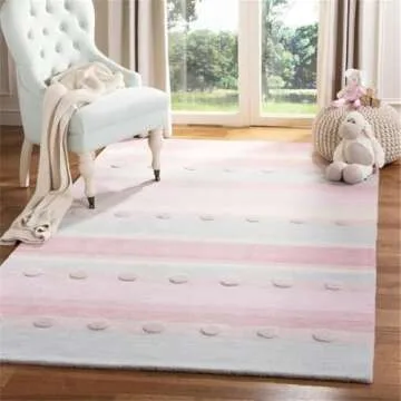 SAFAVIEH Kids Collection Area Rug - 8' x 10', Light Blue & Pink, Handmade Stripe Wool, Ideal for Hig...