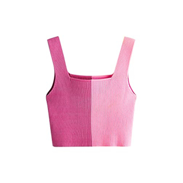 Verdusa Women's Square Neck Sleeveless Ribbed Knit Crop Top Tank - Colorblock Pink M