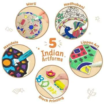 Imagimake Indian Art Forms- Arts and Crafts for Kids Ages 8-12, Learn 5 Indian Art Forms-Madhubani, Warli, Lippan, Mandala & Block Printing Arts, DIY Craft Kit for Girls & Boys- Gift for Kids