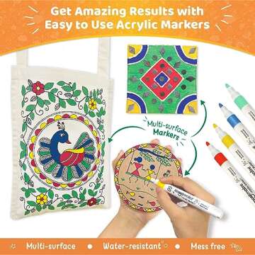 Imagimake Indian Art Forms- Arts and Crafts for Kids Ages 8-12, Learn 5 Indian Art Forms-Madhubani, Warli, Lippan, Mandala & Block Printing Arts, DIY Craft Kit for Girls & Boys- Gift for Kids