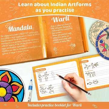 Imagimake Indian Art Forms- Arts and Crafts for Kids Ages 8-12, Learn 5 Indian Art Forms-Madhubani, Warli, Lippan, Mandala & Block Printing Arts, DIY Craft Kit for Girls & Boys- Gift for Kids