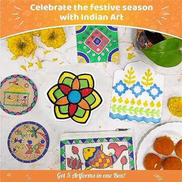 Imagimake Indian Art Forms- Arts and Crafts for Kids Ages 8-12, Learn 5 Indian Art Forms-Madhubani, Warli, Lippan, Mandala & Block Printing Arts, DIY Craft Kit for Girls & Boys- Gift for Kids