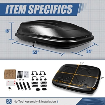 Heavy Duty Rooftop Cargo Carrier with Security Lock 53 x 34 x 15