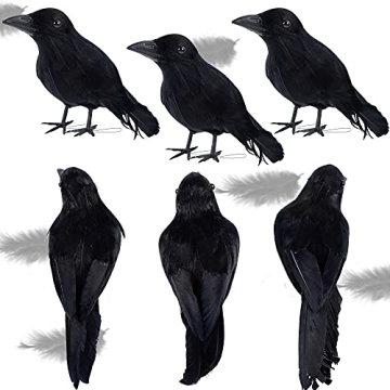 ATDAWN 12 Pack Realistic Halloween Black Feathered Crows