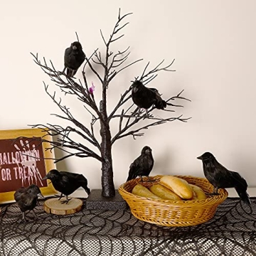 ATDAWN 12 Pack Realistic Halloween Black Feathered Crows