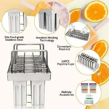 WICHEMI Stainless Steel Popsicle Molds - Create 20 Delicious Ice Cream Treats Easily