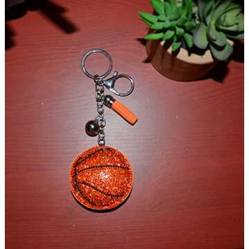 Popfizzy Basketball Keychain, Bling Backpack Charm, Rhinestone Bag Charms, Sports Keyring Key Fob