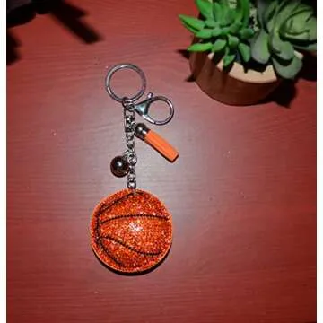Popfizzy Basketball Keychain, Bling Backpack Charm, Rhinestone Bag Charms, Sports Keyring Key Fob